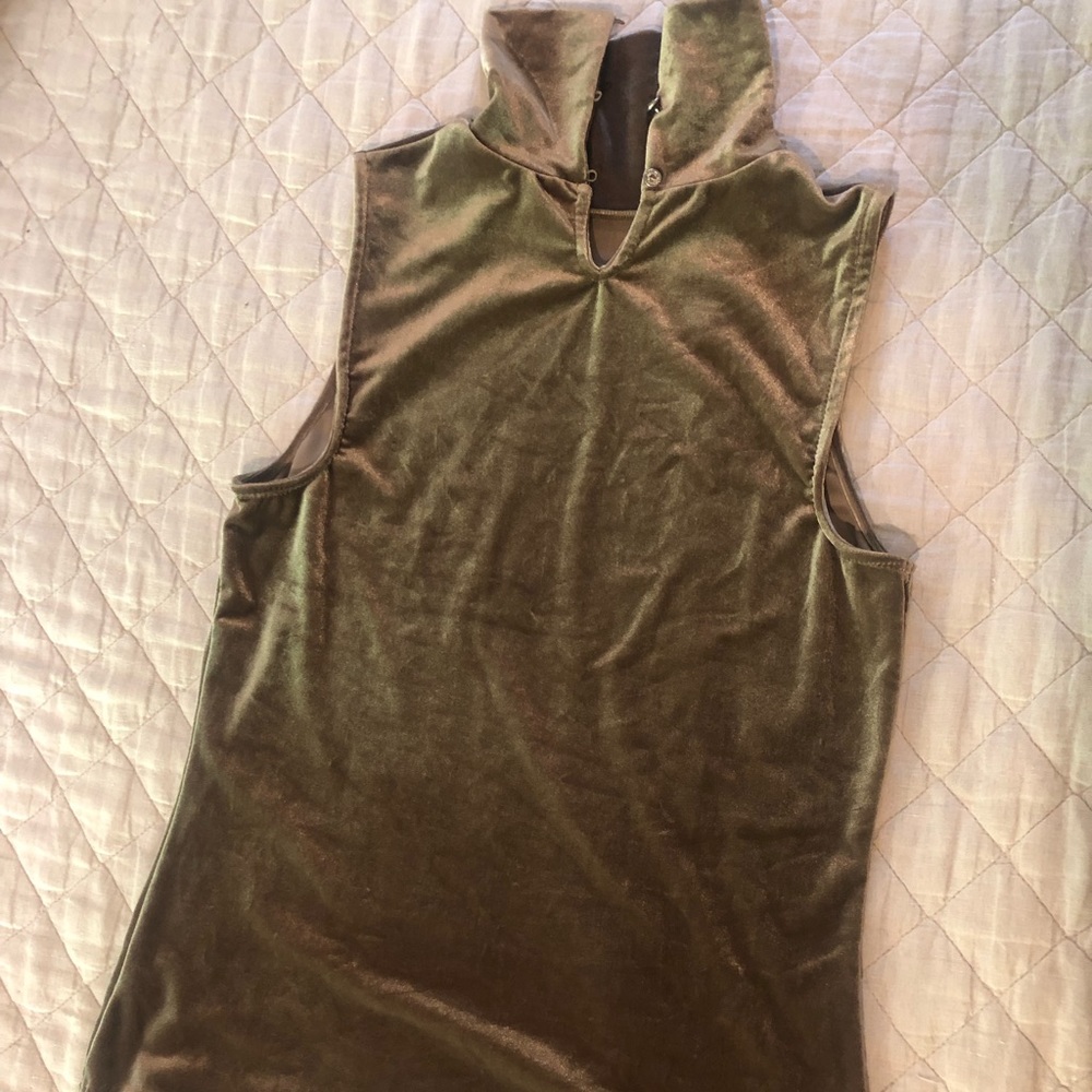 Ralph Lauren Taupe, velvet sleeveless top with rhinestone buttons